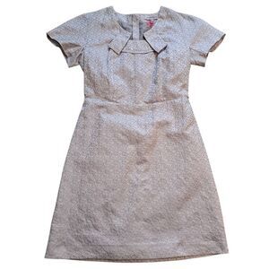 See By Chloé Jacquard Square Neckline  Elegant Silver Short Sleeve Dress Size 8